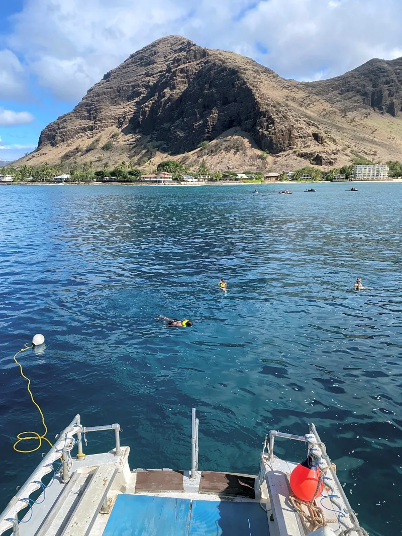 a large body of water with a mountain in the background
